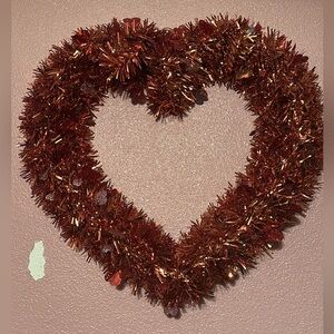 Festive Heart-Shaped Holiday Wreath - Red Tinsel